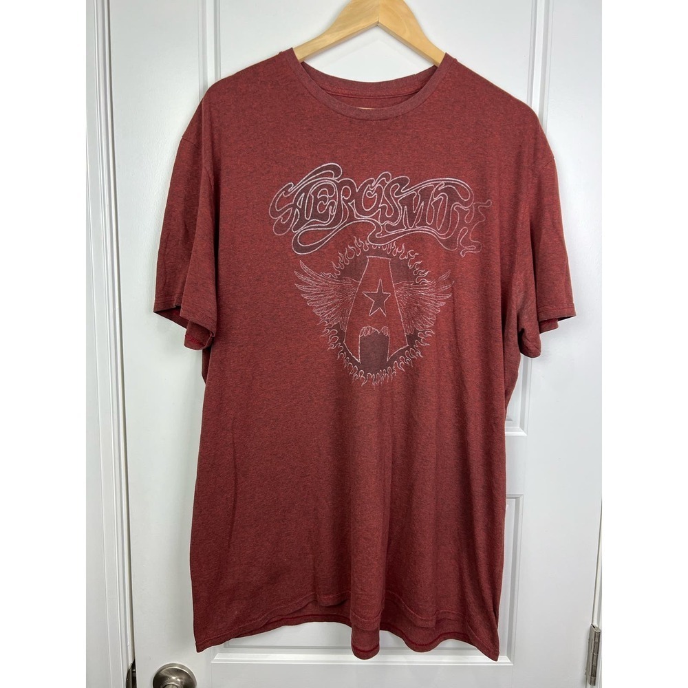 Aerosmith Graphic Short Sleeve Shirt Maroon Crew Neck Concert Shirt Band Tee 2XL
